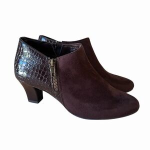 east5th Block Heel Synthetic Slip on Ankle Bootie Heels Women's Size 7M Brown